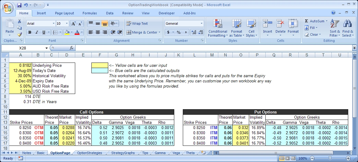 currency option pricing excel